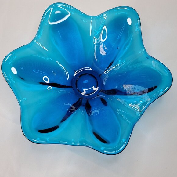 VTG Bluenique Viking Six Petal Aqua Blue Candy Dish Bowl Flower Shaped 1970s MCM - Picture 7 of 14